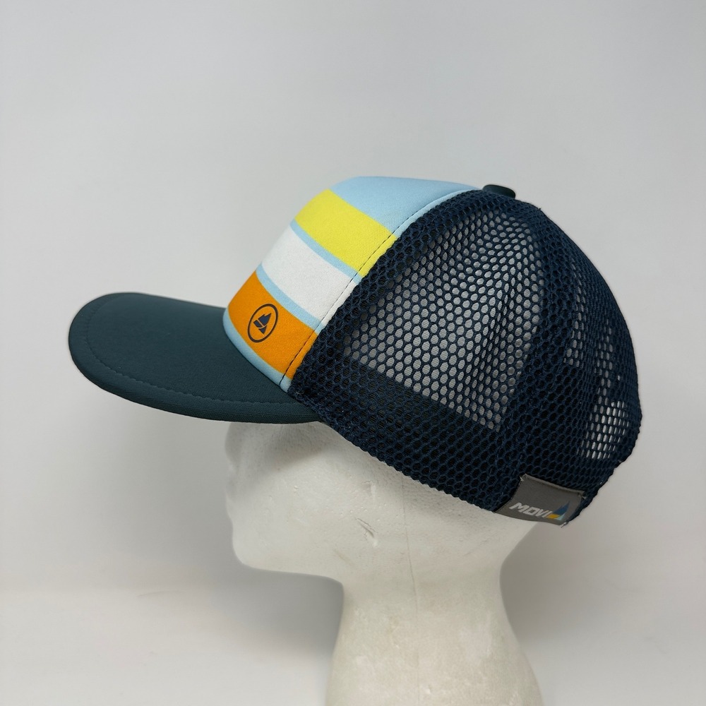 Movi EVRYday Striped Trucker Hat Navy Blue Yellow Orange Mountain Logo Mesh Cap‎ - Picture 3 of 12
